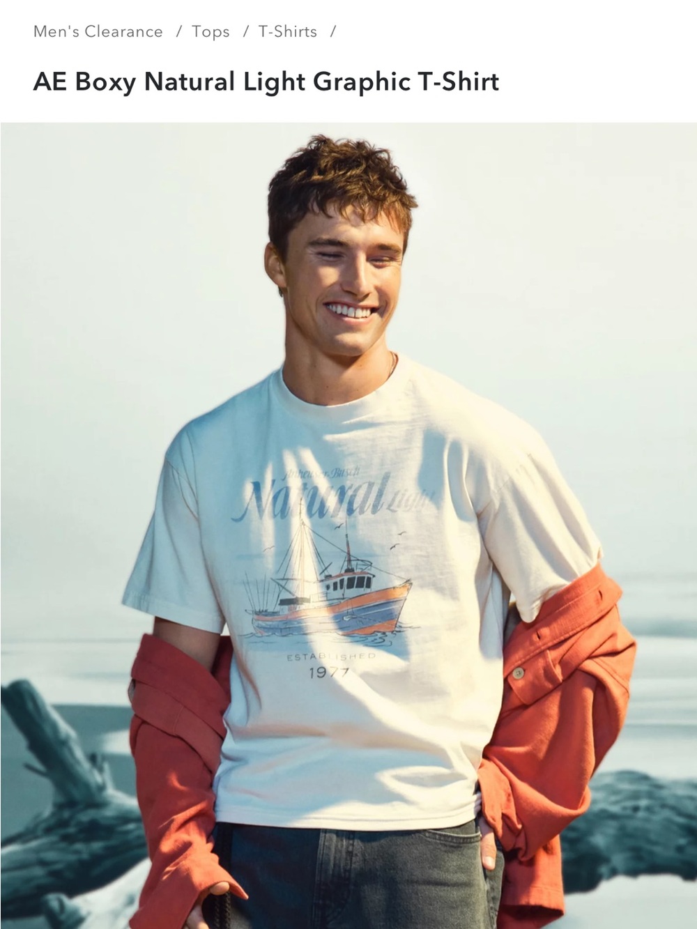 American Eagle Sz Medium boxy Anheuser-Busch Natural Light mens Graphic Tee